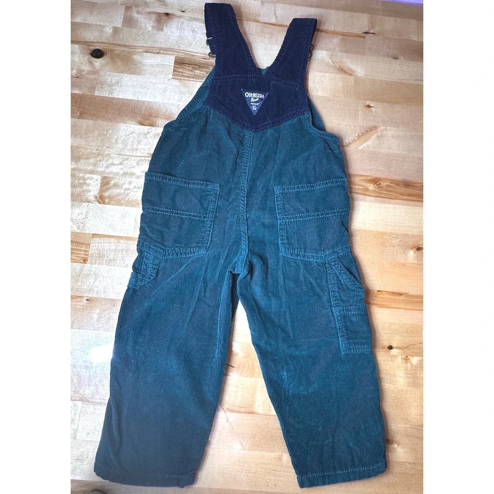 OshKosh B'gosh Corduroy Overalls Toddler 2T Teal Navy Blue Excellent Vestbak